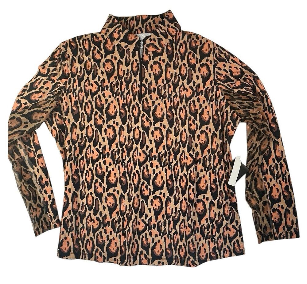 IBKUL Top Womens XS Leopard Long Sleeve Mock Neck Golf Shirt UPF 50 Athleisure